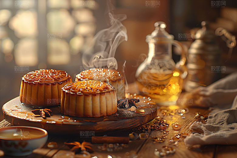 中秋月饼美味中秋节摄影图