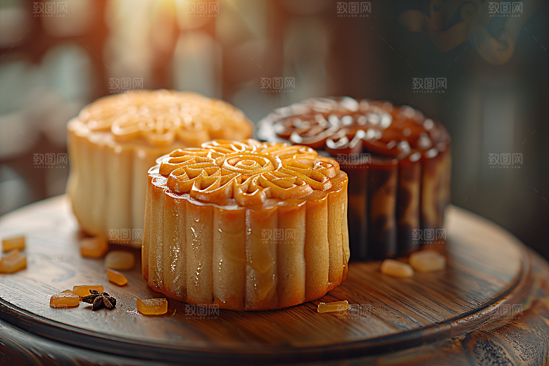中秋月饼传统节日甜点摄影图