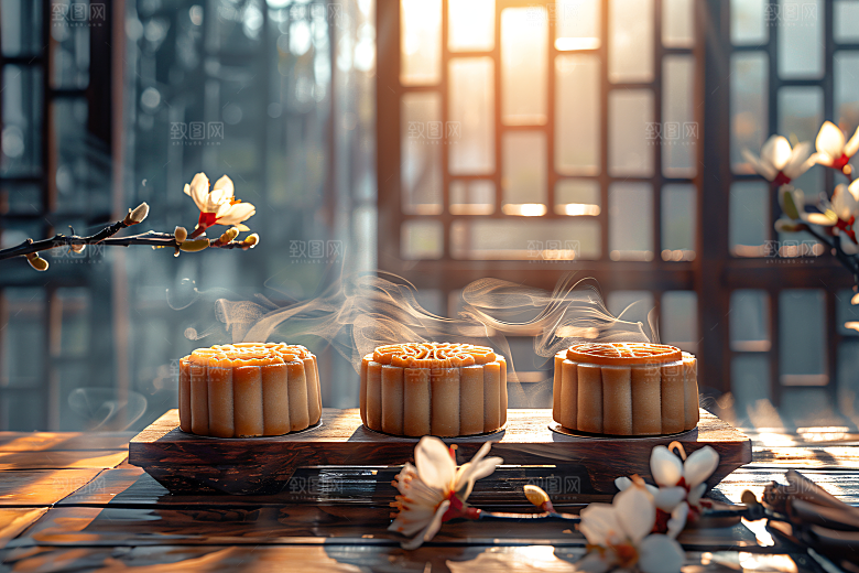 中秋月饼中秋节美食摄影图