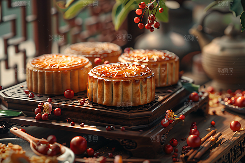 中秋月饼美味中秋节摄影图