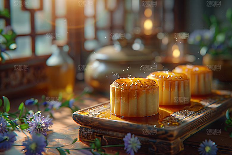 中秋月饼美味传统节日摄影图