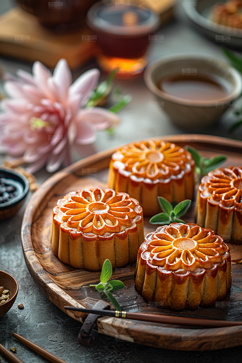 中秋月饼美味传统节日摄影图