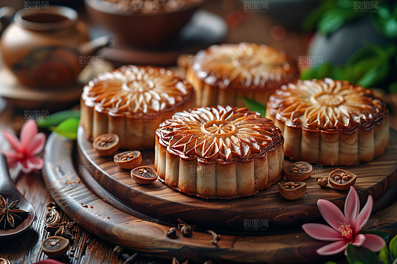 中秋月饼传统美食美味摄影图