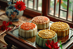 中秋月饼中秋节甜点摄影图