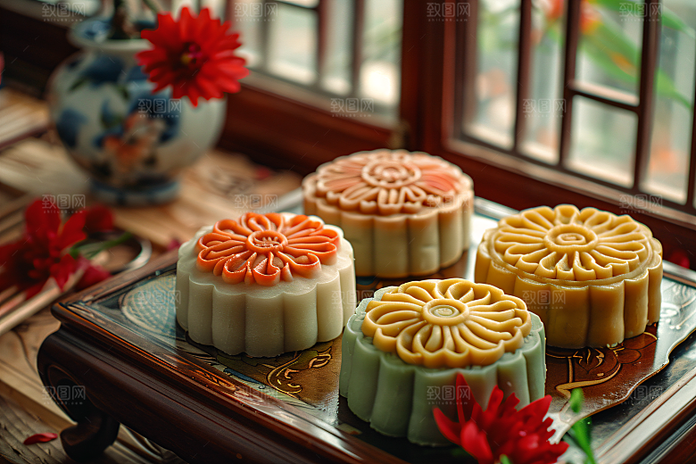 中秋月饼中秋节甜点摄影图