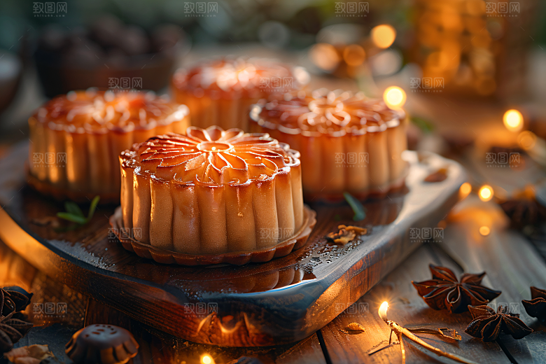 中秋月饼美味中秋节摄影图
