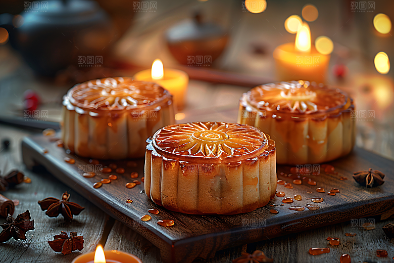 中秋月饼甜点传统美食摄影图