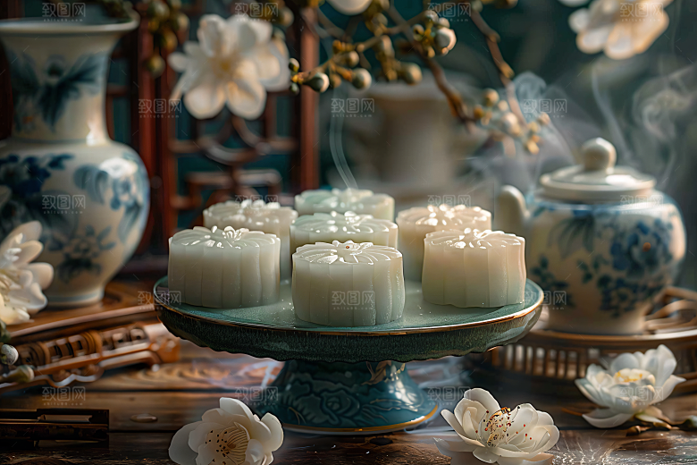 中秋月饼莲蓉月饼美味摄影图
