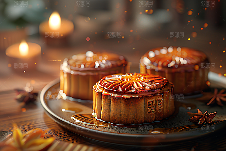 中秋月饼甜点习俗摄影图