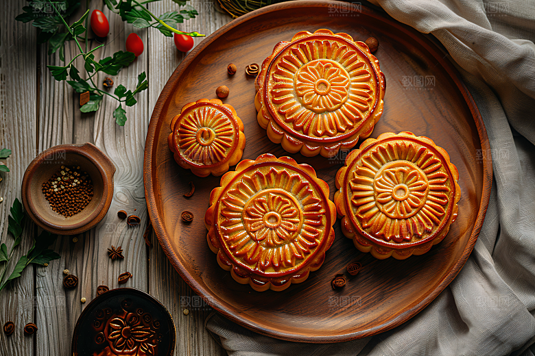 中秋月饼莲蓉月饼美味摄影图
