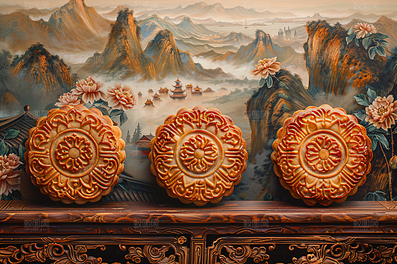 中秋月饼甜点美食摄影图