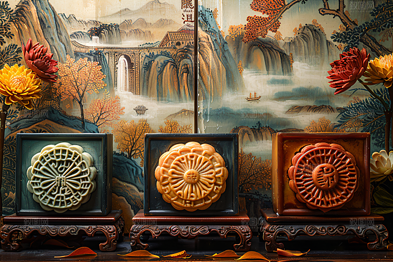 中秋月饼糕点广式月饼摄影图