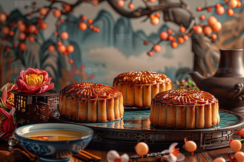 中秋月饼美食糕点摄影图
