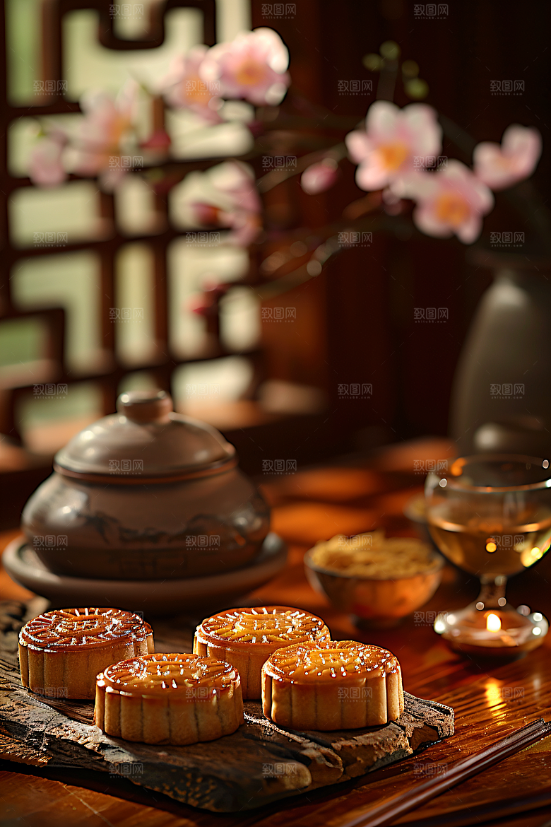 中秋月饼高清习俗摄影图