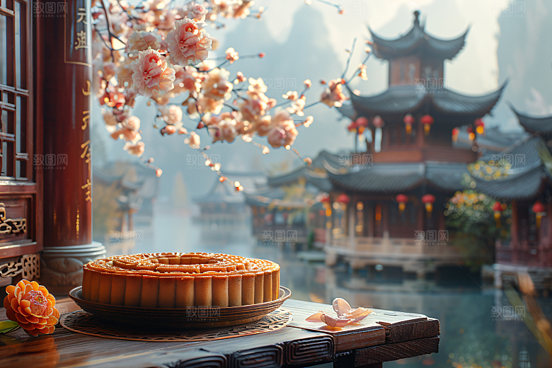 中秋月饼传统美食莲蓉月饼摄影图