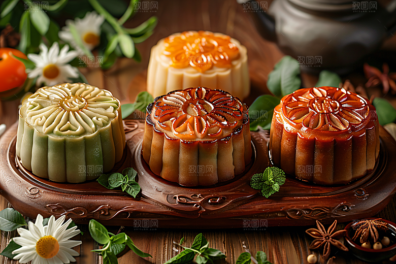 中秋月饼文化传统美食摄影图