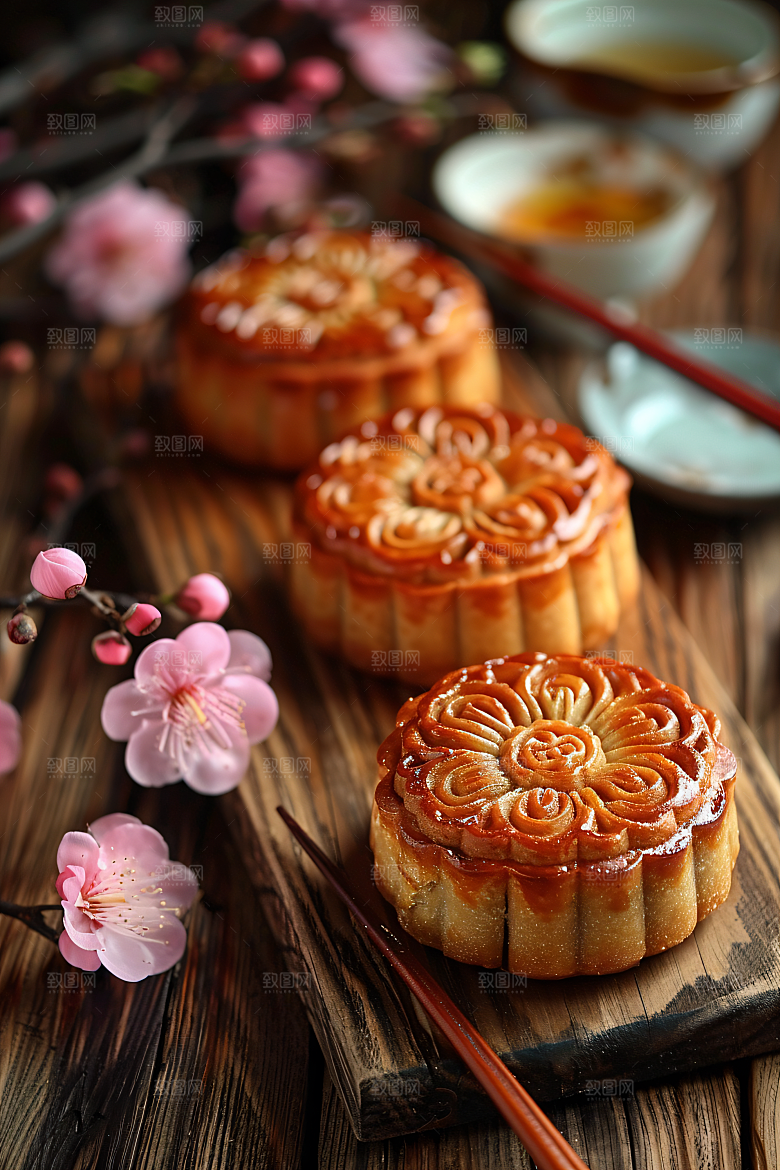 中秋月饼甜点莲蓉月饼摄影图