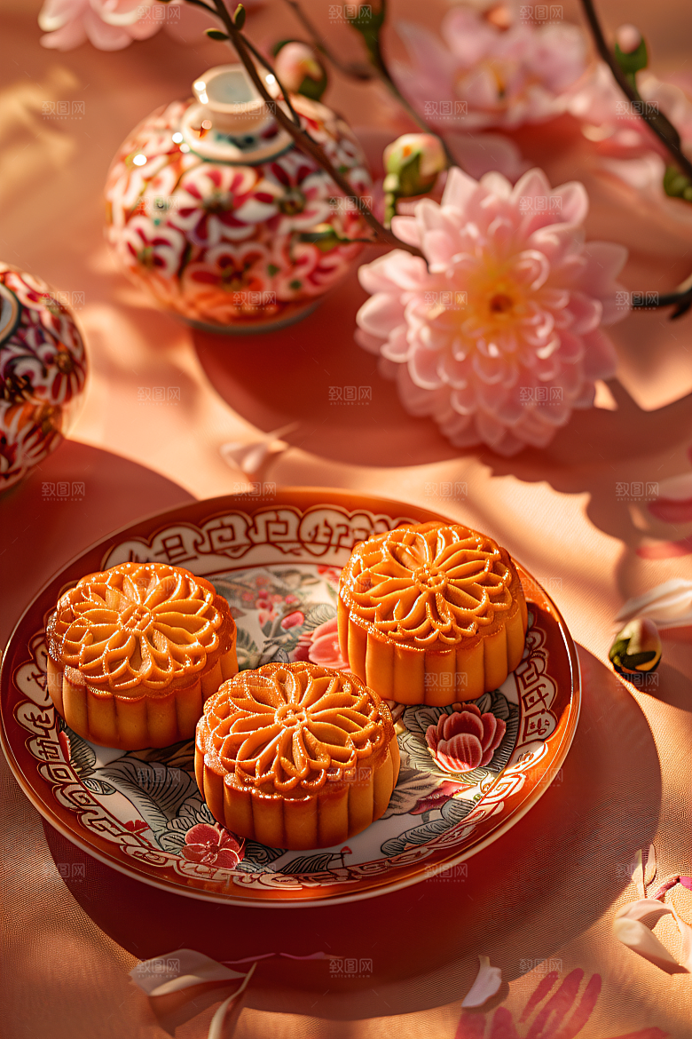 中秋月饼广式月饼莲蓉月饼摄影图