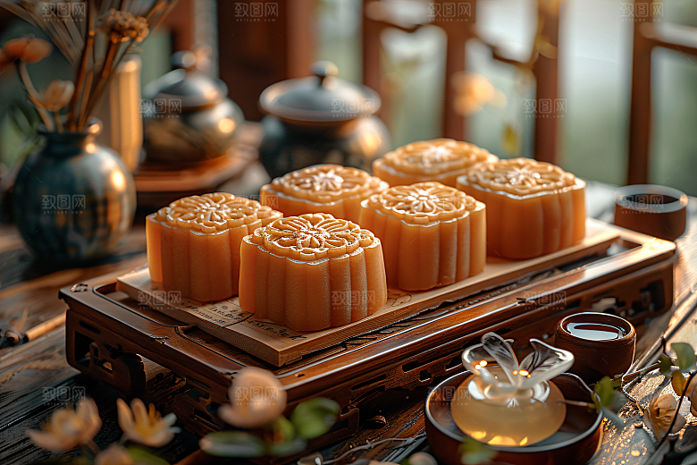 中秋月饼莲蓉月饼习俗摄影图