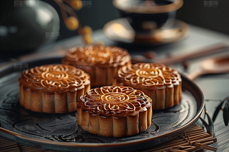 中秋月饼美味中秋节摄影图