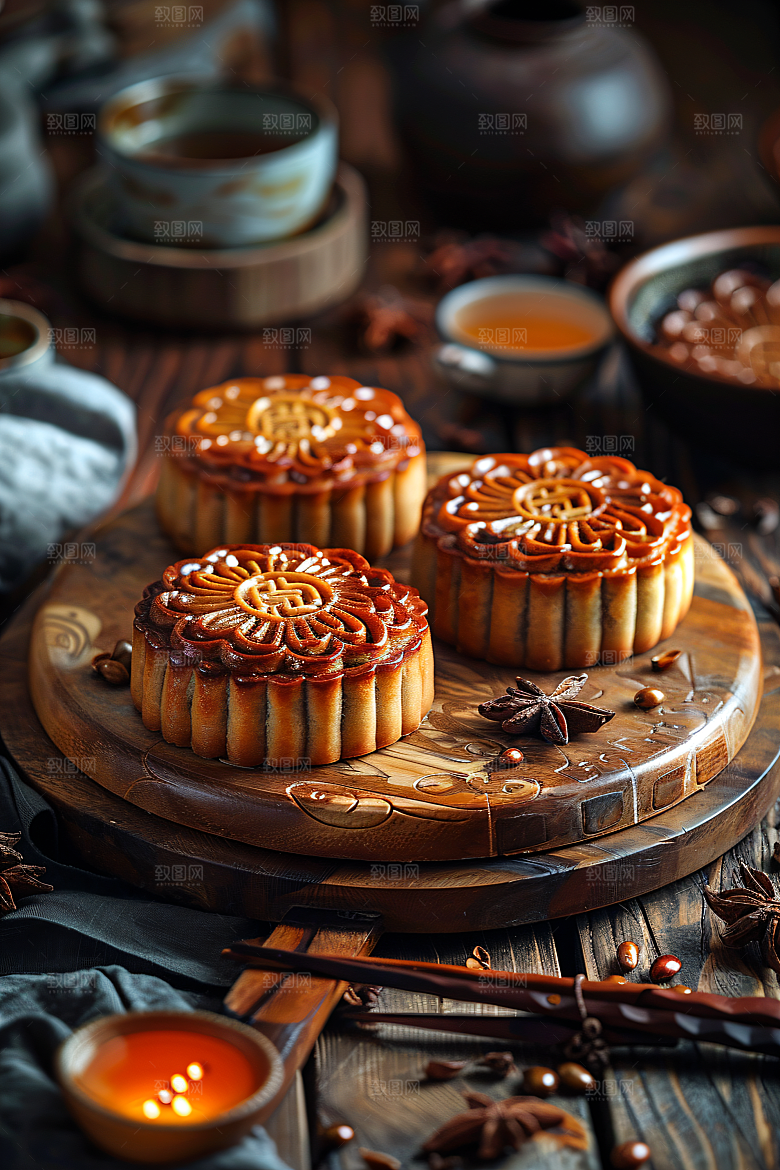 中秋月饼传统美食糕点摄影图