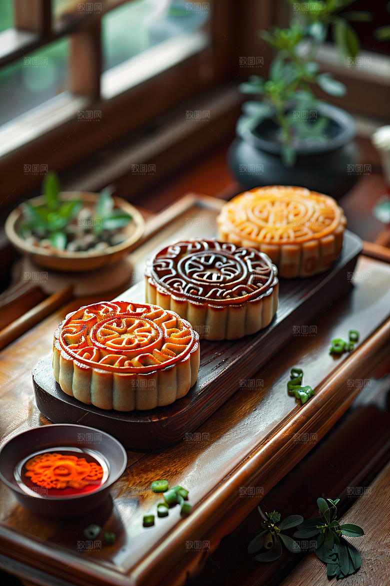 中秋月饼广式月饼美味摄影图