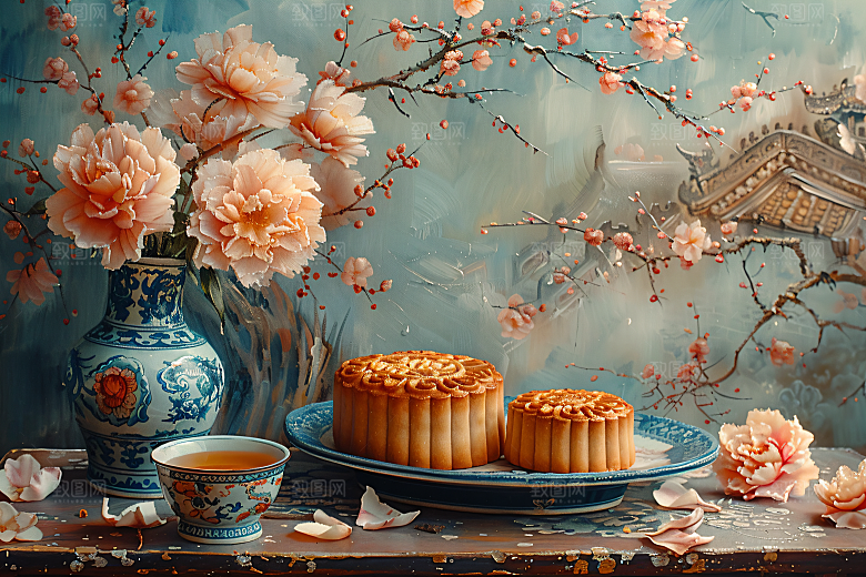 中秋月饼习俗中秋节摄影图