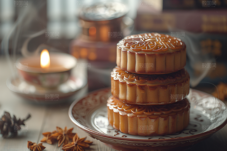 中秋月饼广式月饼糕点摄影图