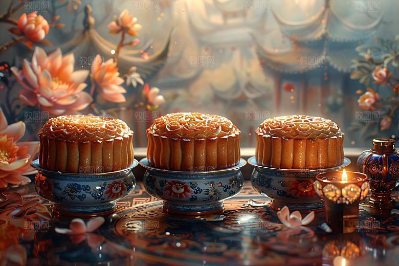 中秋月饼甜点中秋节摄影图