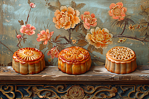 中秋月饼美味传统美食摄影图