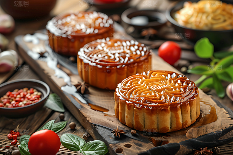 中秋月饼糕点甜点摄影图