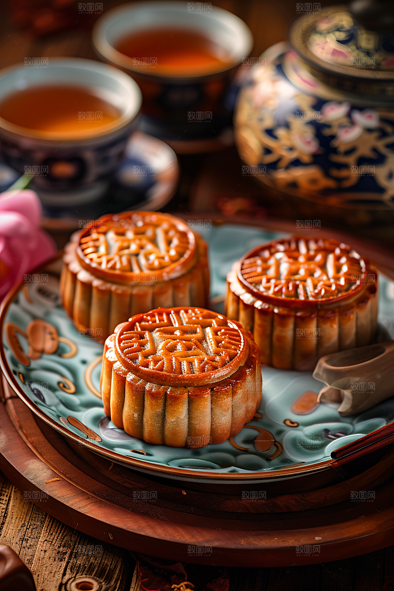 中秋月饼甜点习俗摄影图