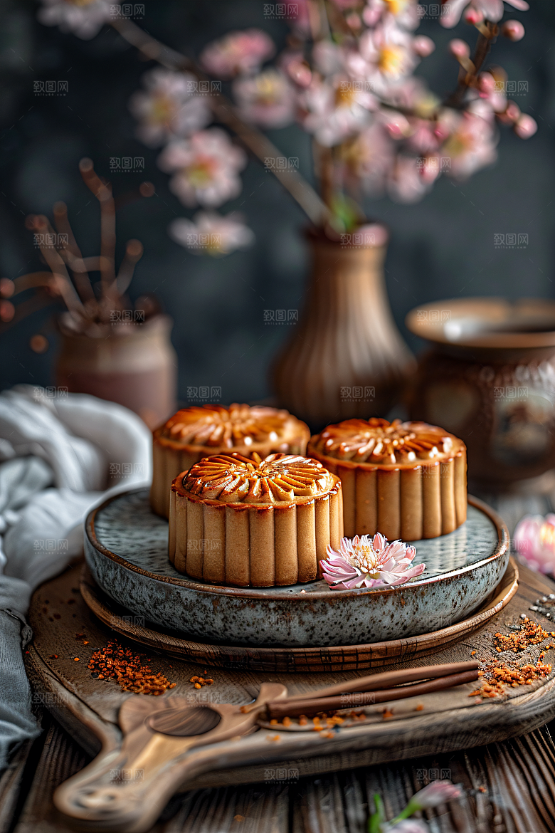中秋月饼莲蓉月饼传统美食摄影图