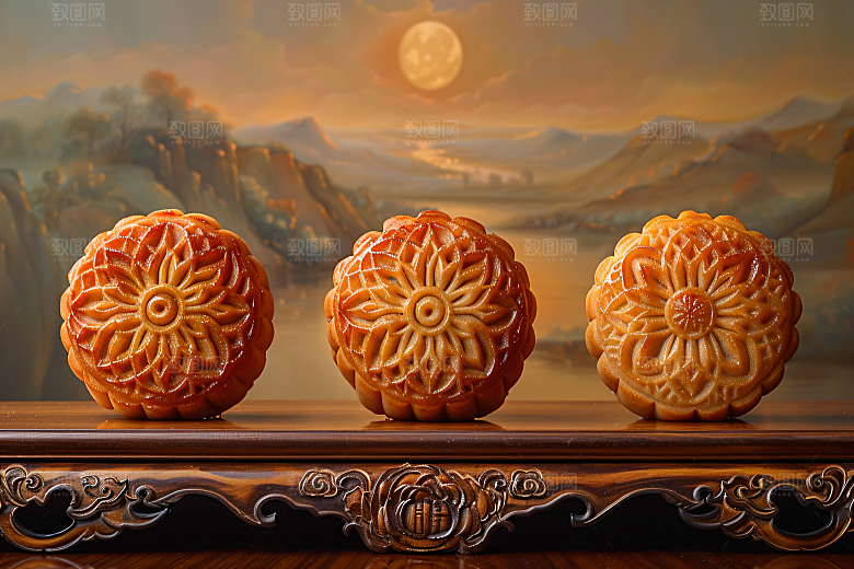 中秋月饼传统美食中秋节摄影图