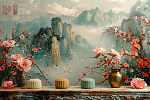 中秋月饼糕点文化摄影图
