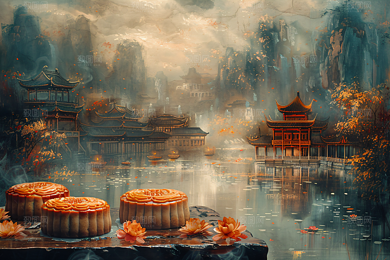 中秋月饼传统美食美味摄影图
