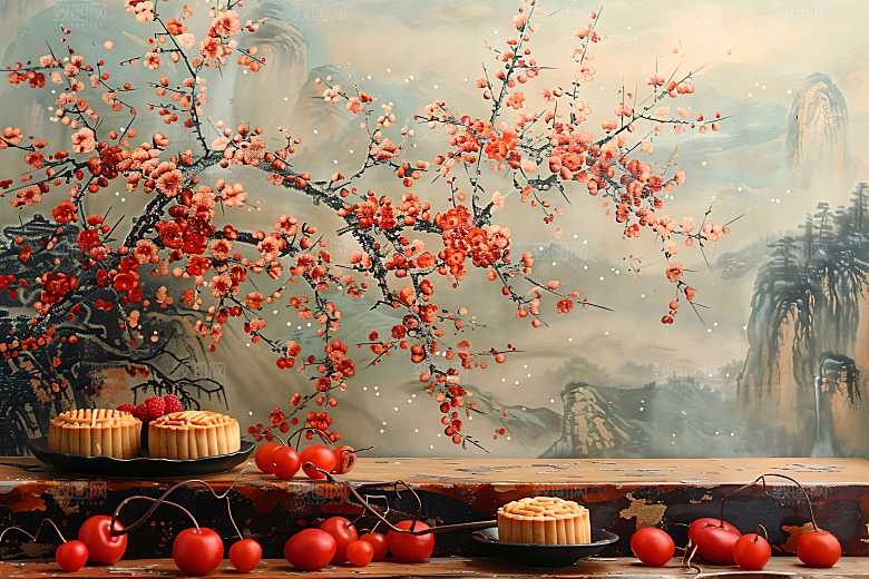 中秋月饼美食中秋节摄影图