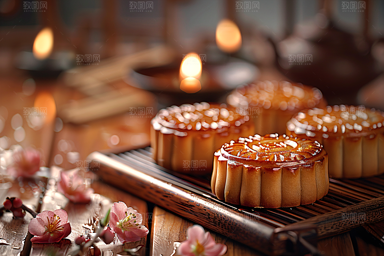 中秋月饼美味糕点摄影图