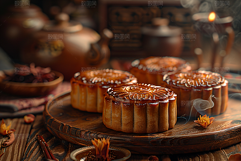 中秋月饼传统节日美味摄影图