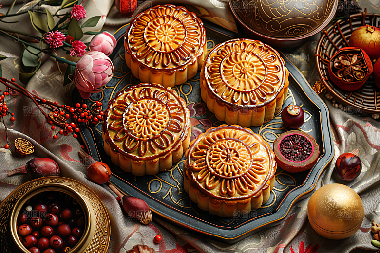 中秋月饼美食糕点摄影图
