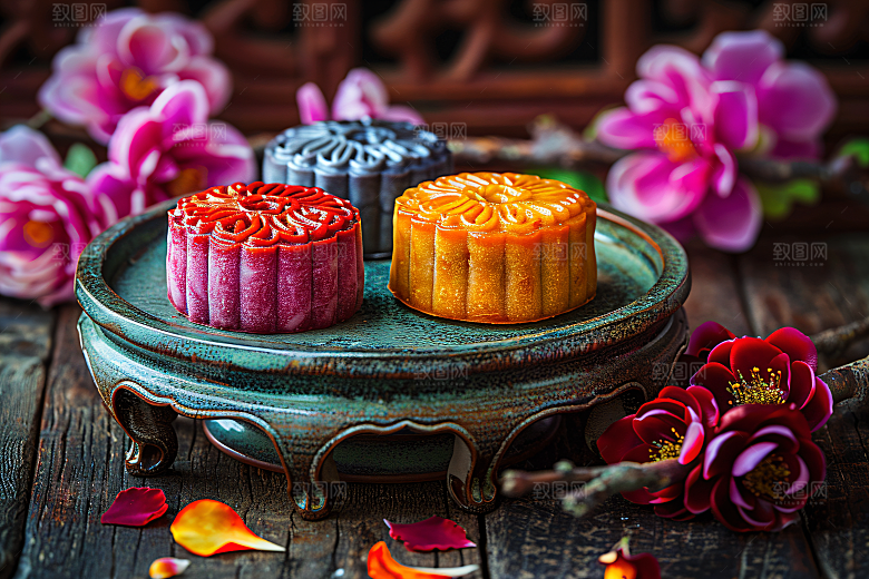 中秋月饼中秋节习俗摄影图