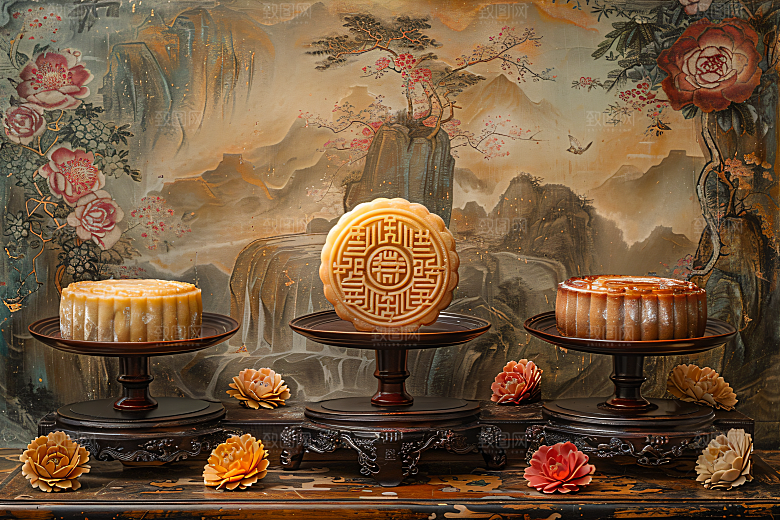 中秋月饼中秋节美味摄影图