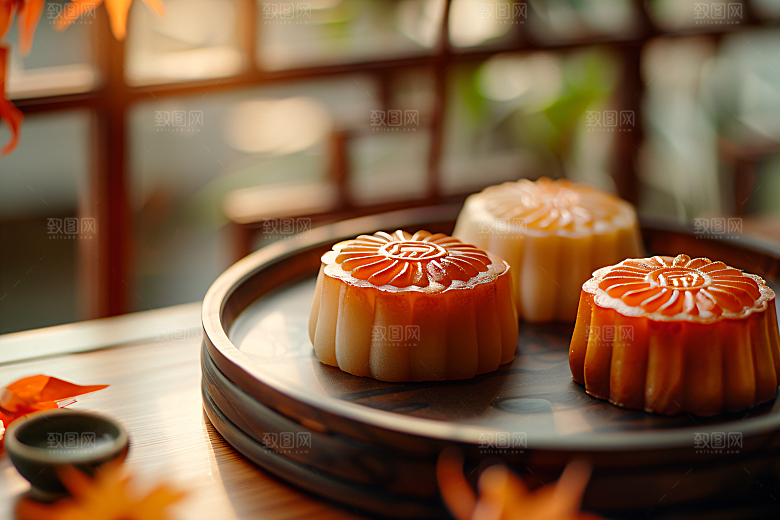 中秋月饼传统美食美味摄影图