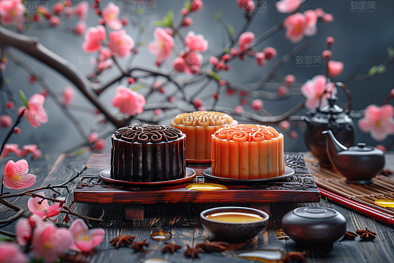 中秋月饼糕点广式月饼摄影图
