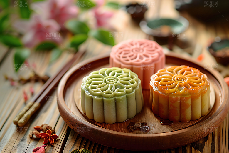 中秋月饼中秋节糕点摄影图