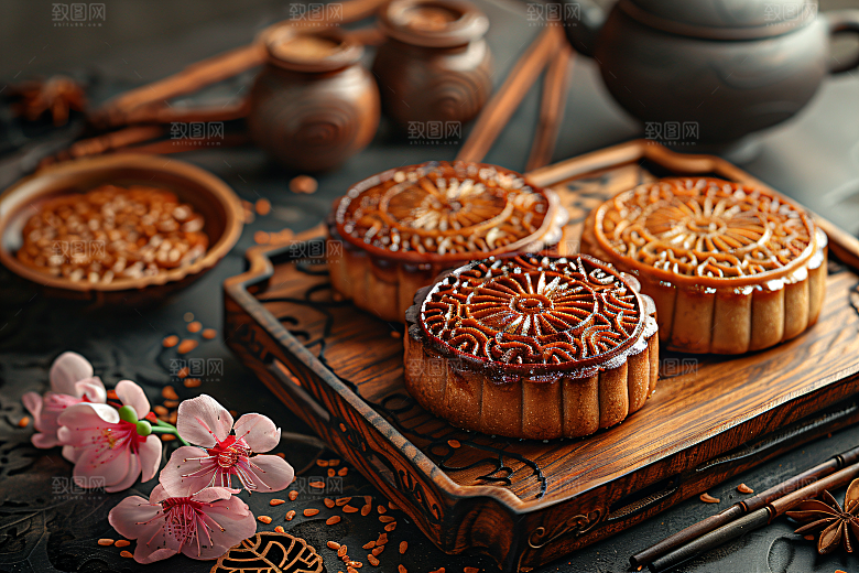 中秋月饼莲蓉月饼高清摄影图