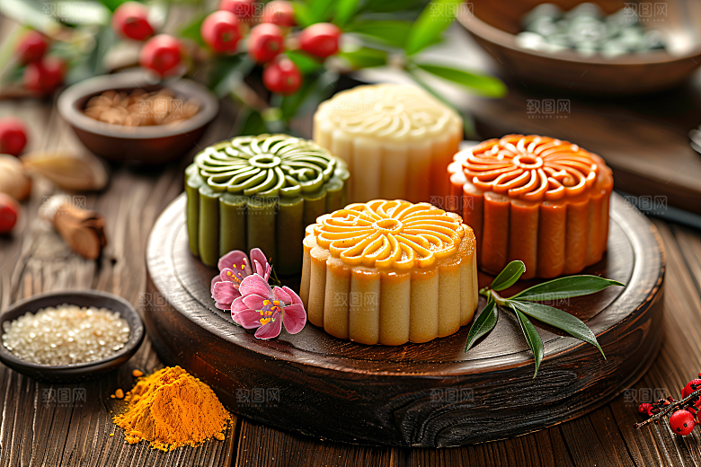 中秋月饼美味习俗摄影图