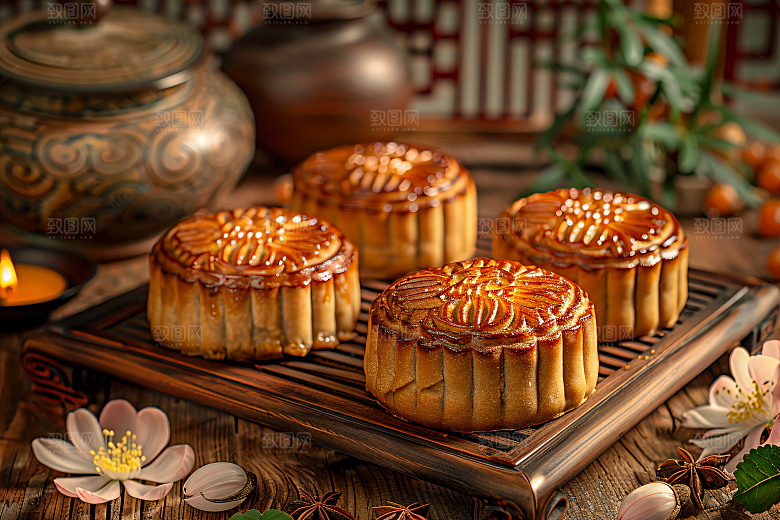 中秋月饼传统节日中秋节摄影图