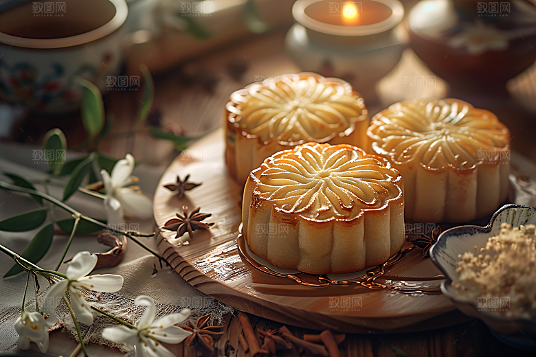 中秋月饼习俗传统美食摄影图