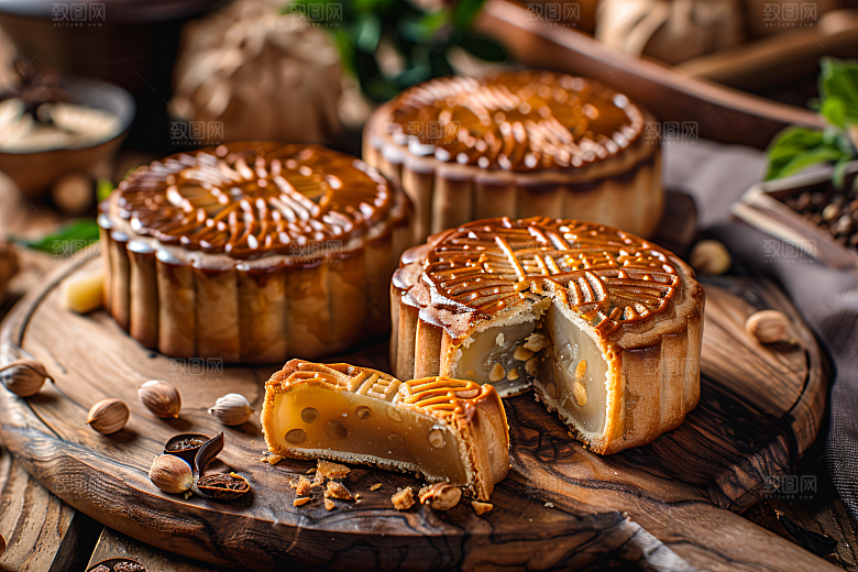 中秋月饼传统美食中秋节摄影图